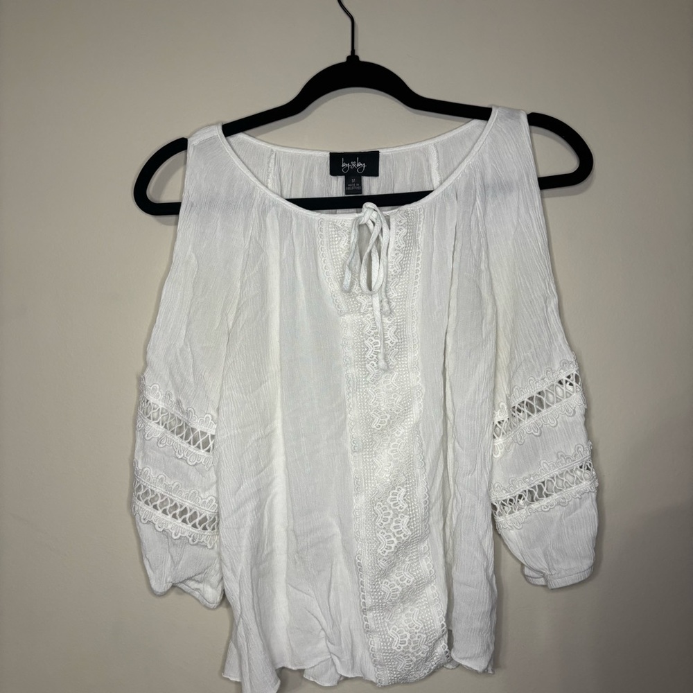 by & by White Lace Accent Blouse